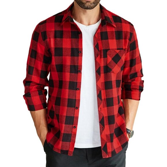 Men's Flannel Plaid Long Sleeve Button Down Casual Fall Shirt Jacket
